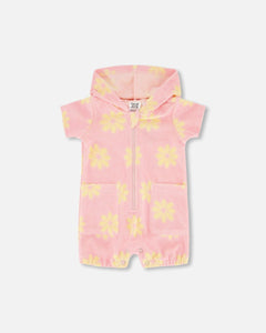 Candy Pink Terry Cloth Zipped Hooded Romper