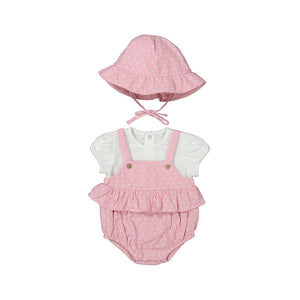 Tulip Pink Baby Ruffle Overall & Hat Set