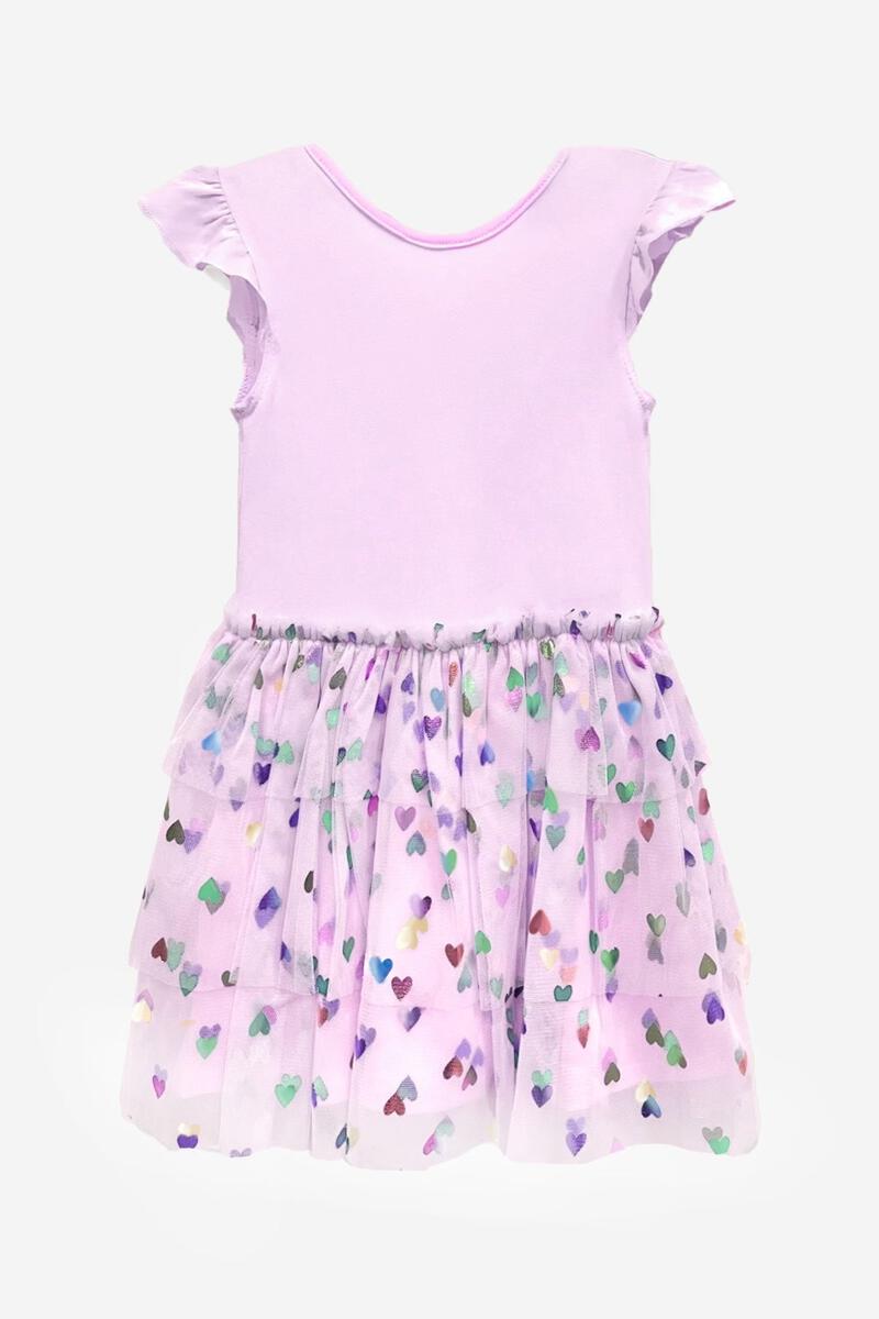 Pink Foil Hearts Tiered Tulle Dress