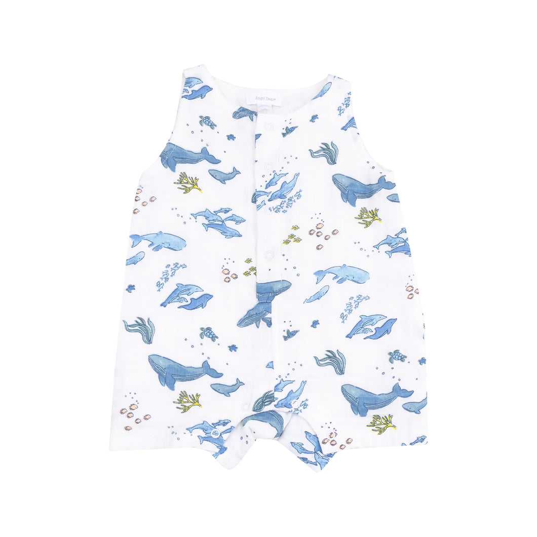 Watercolor Whales Shortie Romper