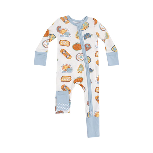 Groovy Vibes Stickers 2 Way Zip Romper