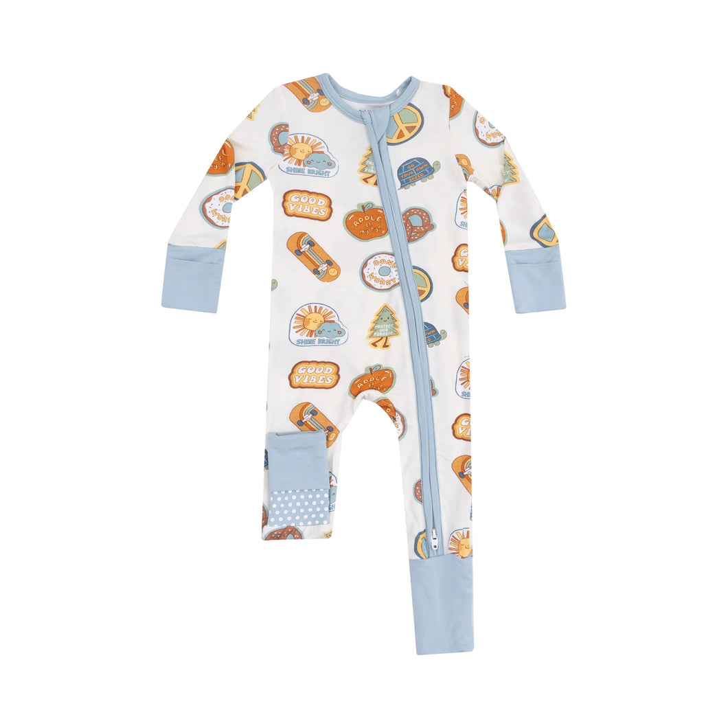 Groovy Vibes Stickers 2 Way Zip Romper
