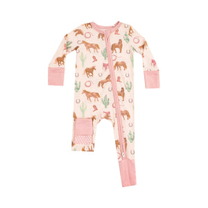 Pink Western Horses 2 Way Zip Romper