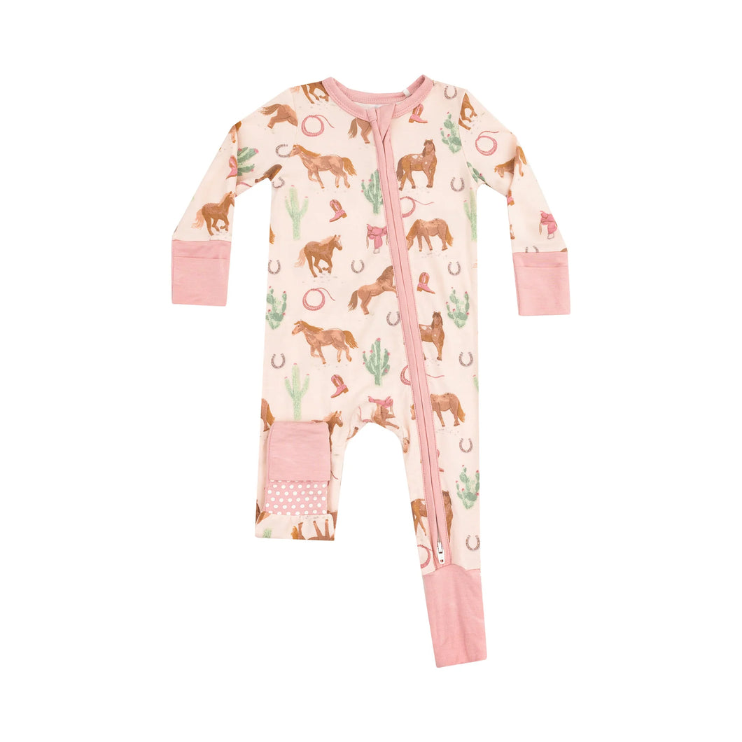 Pink Western Horses 2 Way Zip Romper