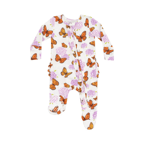 Monarch Butterflies and Milkweed 2 Way Zip Footie