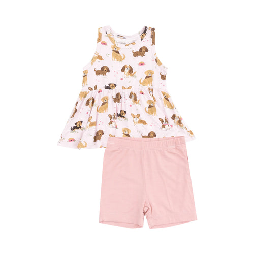 Pink Best Friend Dogs Peplum Tank Set