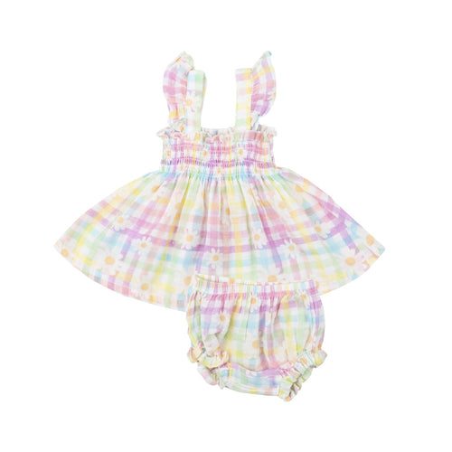 Gingham Daisy Ruffle Strap Smocked Top & Diaper Cover