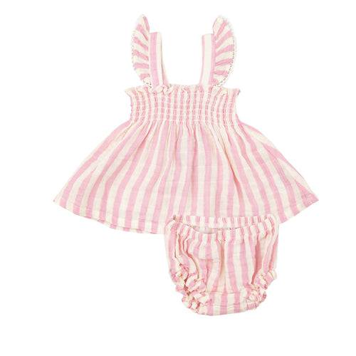 Pink Stripe Ruffle Strap Smocked Top & Diaper Cover
