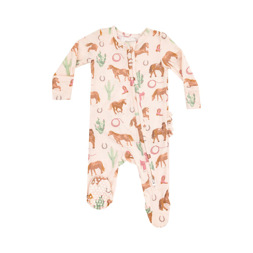 Pink Western Horses 2 Way Zip Footie