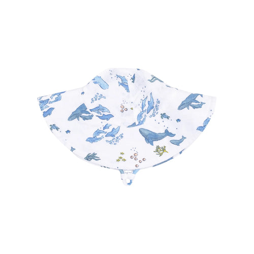 Watercolor Blue Whales Wide Brim Hat