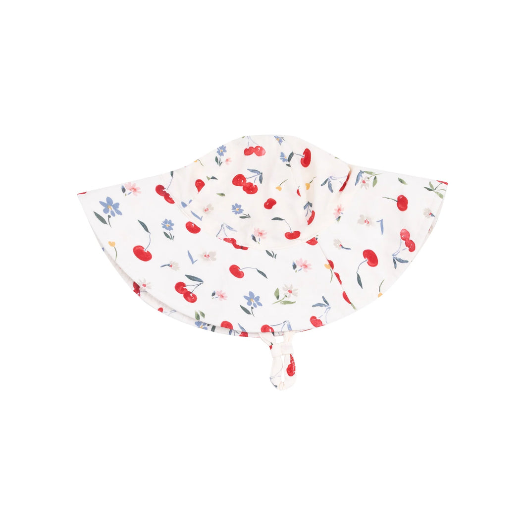 Watercolor Cherries + Gingham Wide Brim Hat