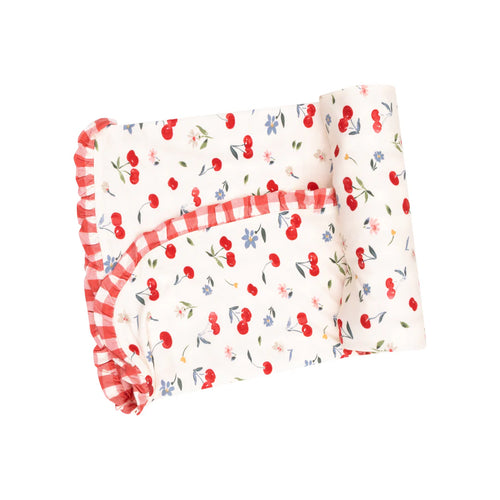 Watercolor Cherries + Gingham Ruffle Blanket