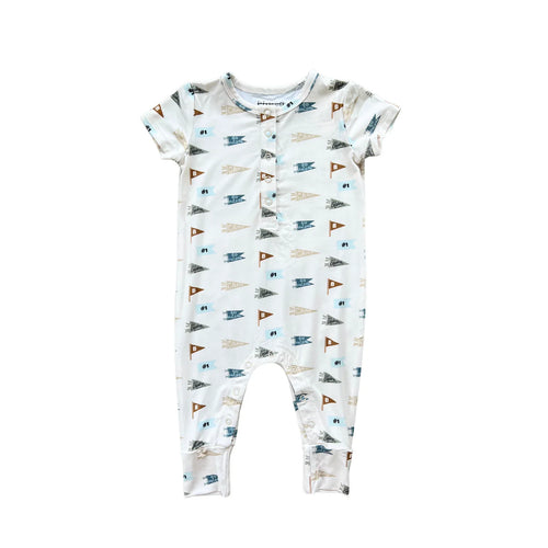 Retro Banner Short Sleeve Henley Romper