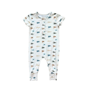 Retro Banner Short Sleeve Henley Romper