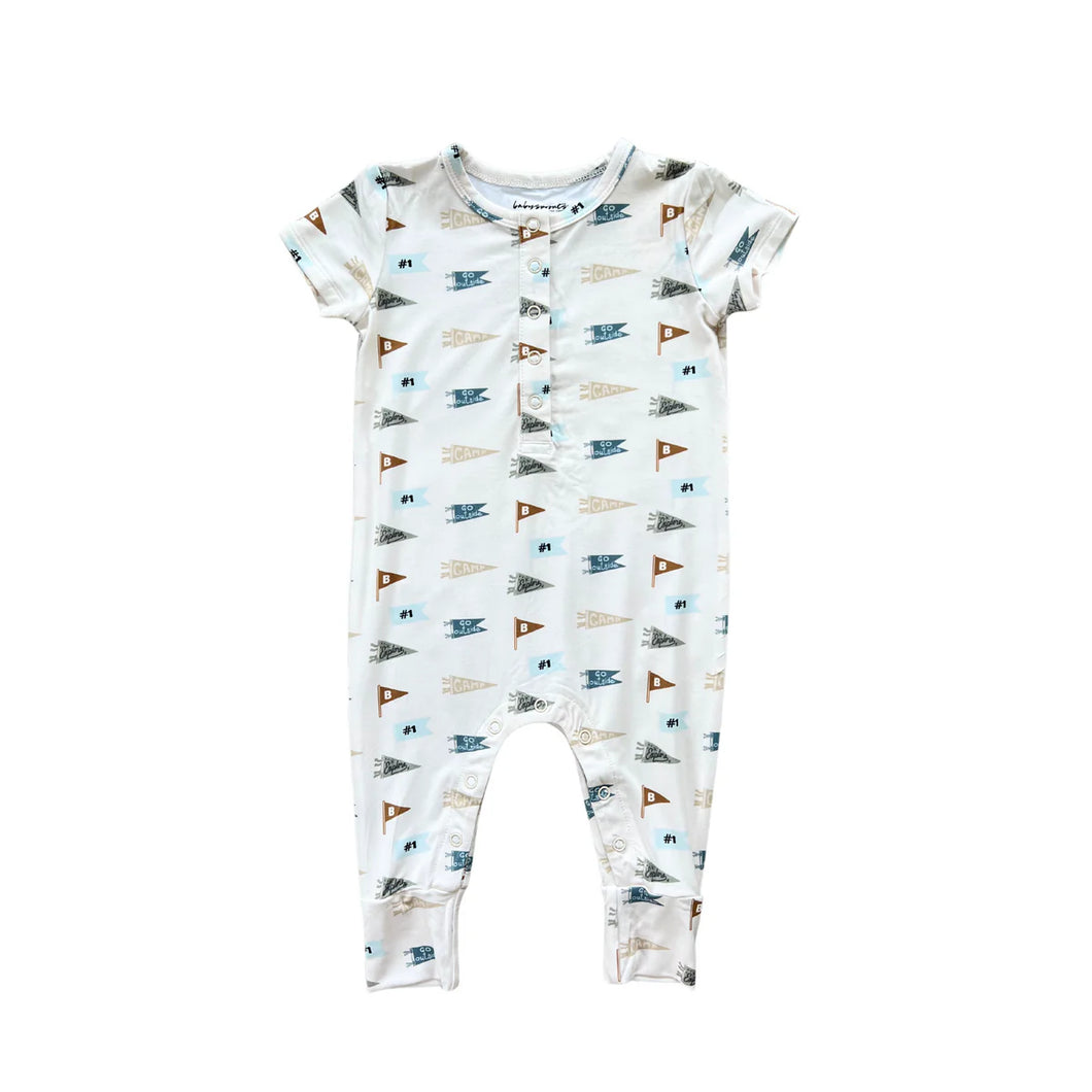 Retro Banner Short Sleeve Henley Romper