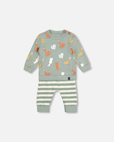Sage Baby Fox Top & Stripe Pant