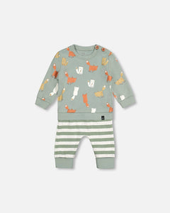 Sage Baby Fox Top & Stripe Pant