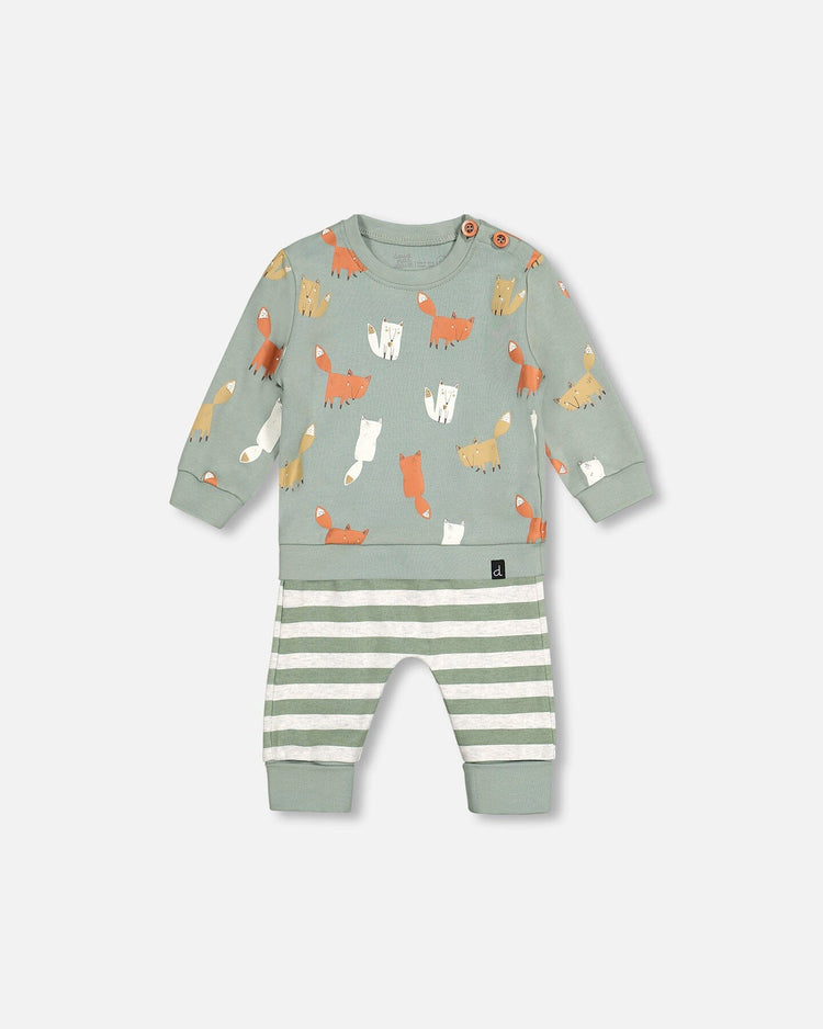Sage Baby Fox Top & Stripe Pant