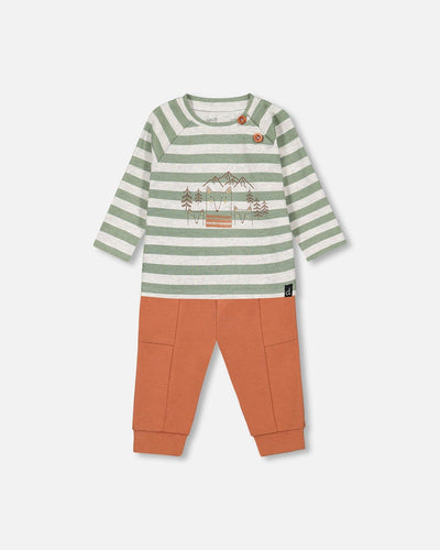 Sage Stripe Baby Fox Top & Pant Set