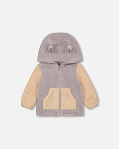 Rustic Blue & Sand Sherpa Hooded Baby Bear Jacket