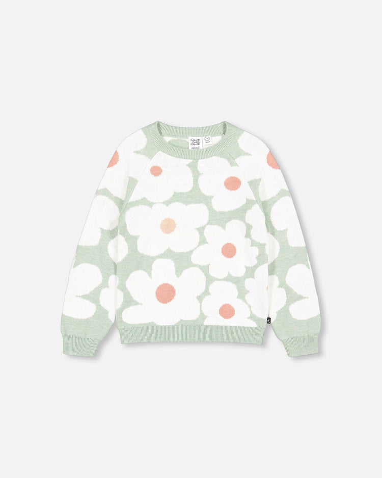 Sage Green Retro Flower Sweater