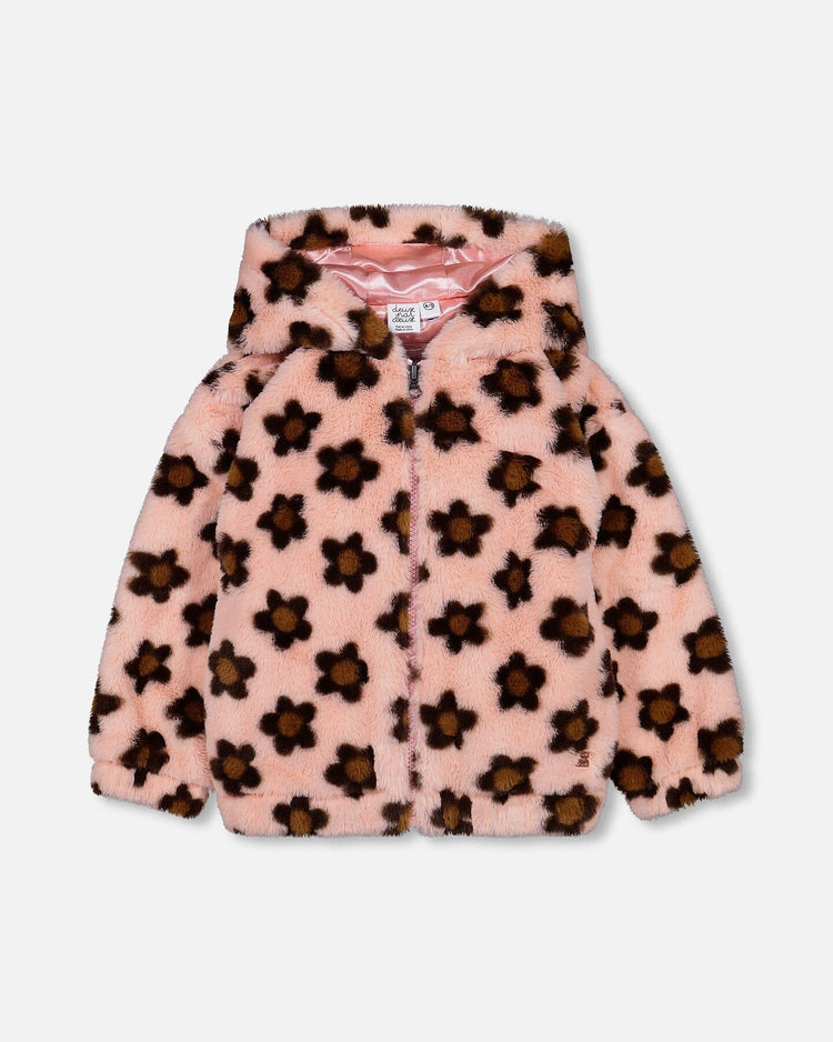 Pink Daisy Faux Fur Hooded Jacket