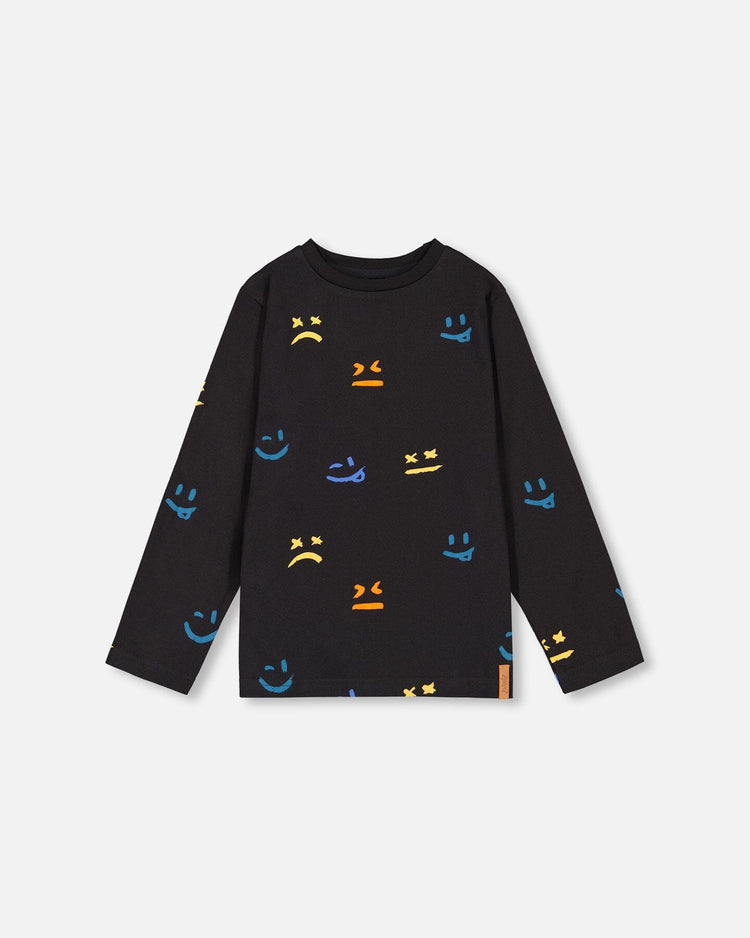 Black Funny Faces Long Sleeve Tee