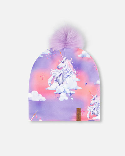 Lilac Unicorn Jersey Pom Pom Hat