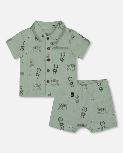 Sage Monkey Collared Baby Set
