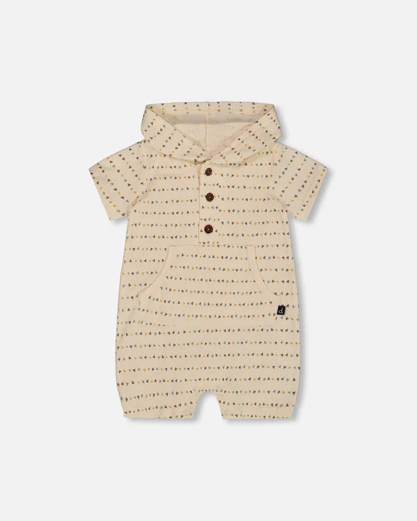 Triangle Printed Hooded Baby Romper