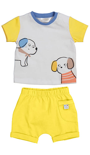 Yellow Colorblock Doggy Short Set