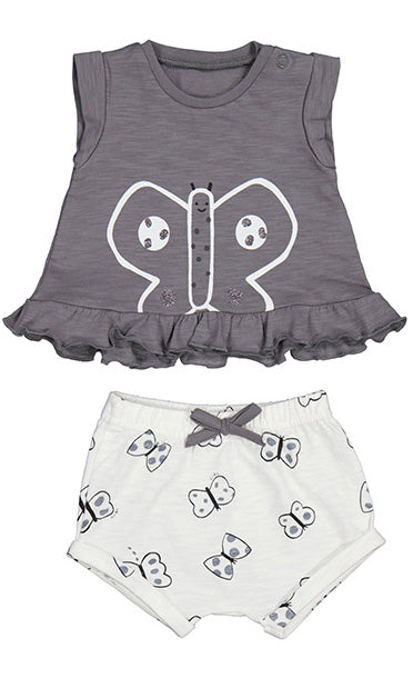 Grey Butterfly White Bloomer Baby Ruffle Set