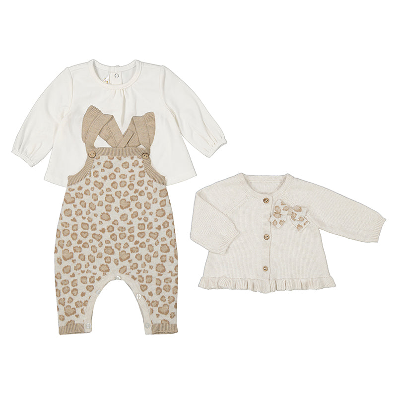 Latte Leopard Knit Baby Dungarees
