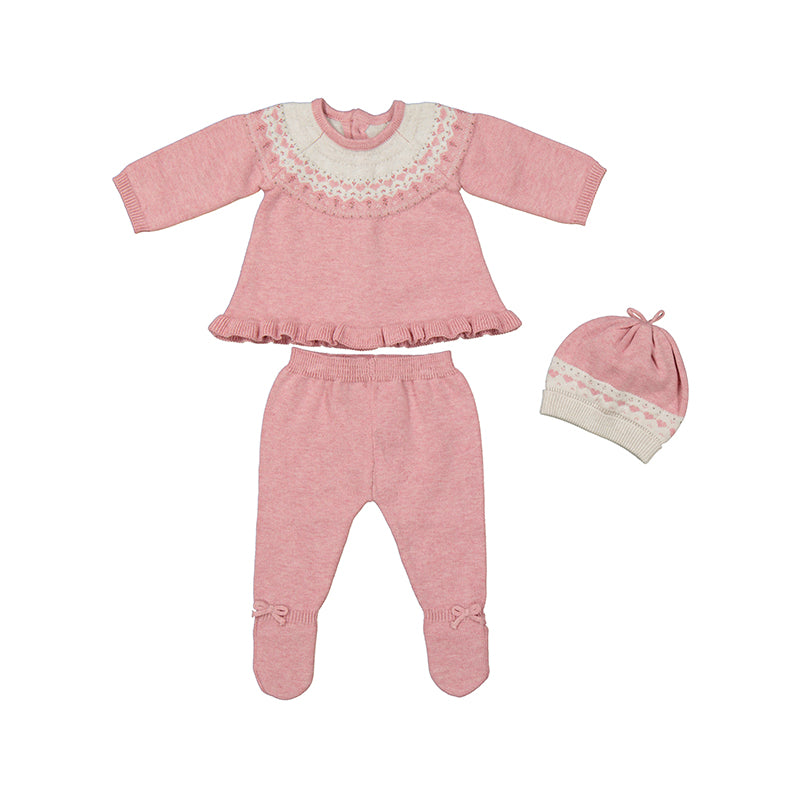 Rose Quartz Knit Baby Set With Hat