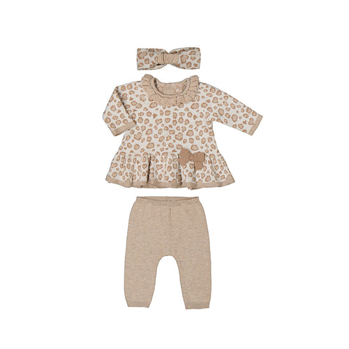 Latte Knit Leopard Baby Set With Headband