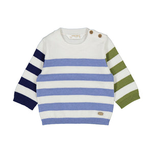 Blue Green Striped Baby Button Sweater