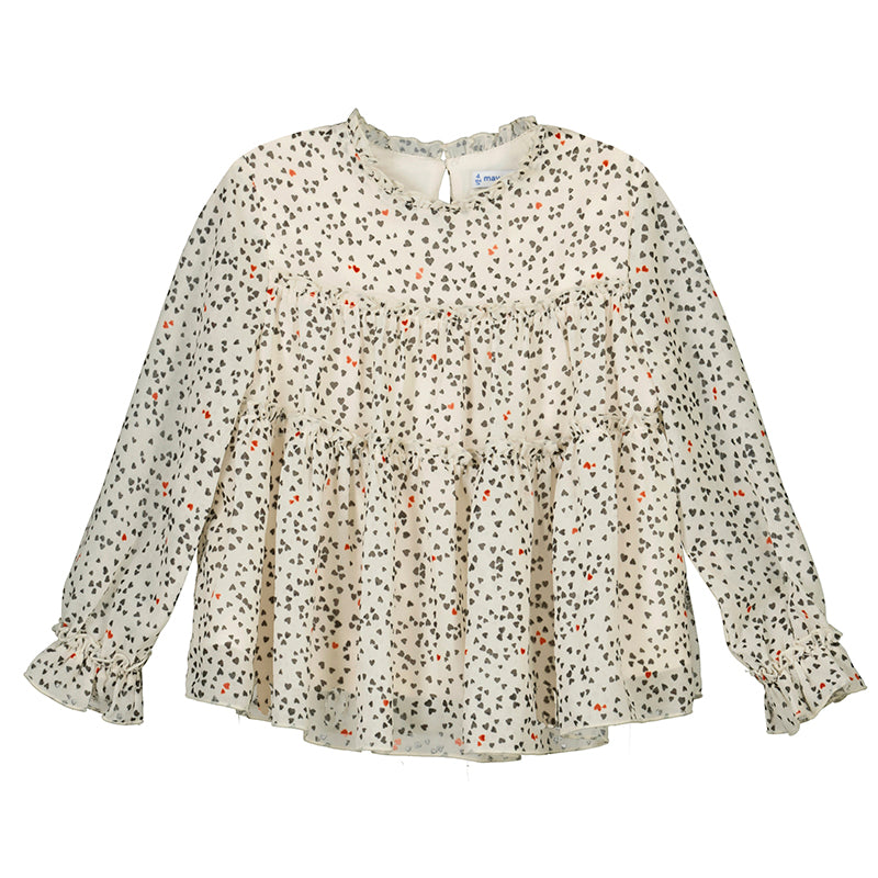 Heart Print Gauze Blouse