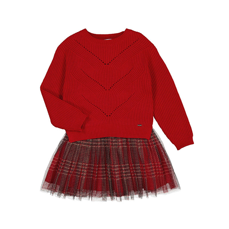Red Plaid Tutu Sweater Dress