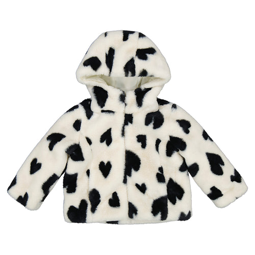 Black & White Hearts Faux Fur Jacket