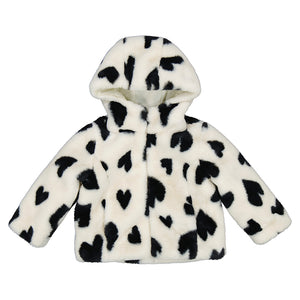 Black & White Hearts Faux Fur Jacket