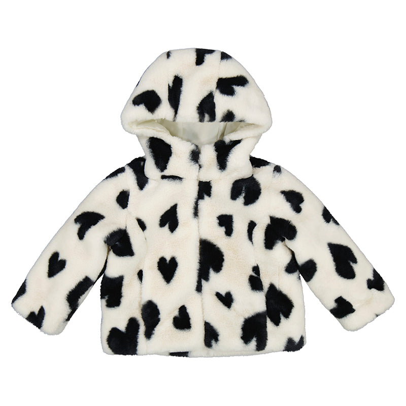 Black & White Hearts Faux Fur Jacket