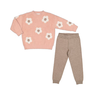 Pink Daisy Sweater Knit Legging Set