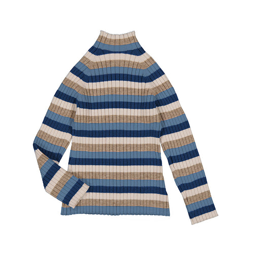 Navy Striped Ribbed Mockneck Sweater