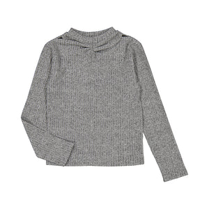 Grey Waffle Mockneck Long Sleeve Top