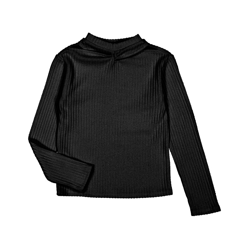 Black Waffle Mockneck Long Sleeve Top