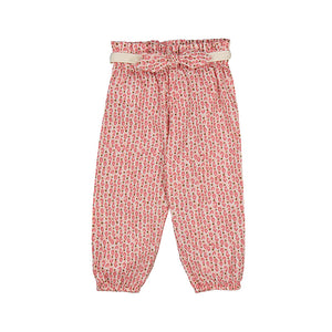Coral Peach Printed Belted Baby Pant