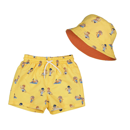 Banana Monkey Swim Short & Bucket Hat Set