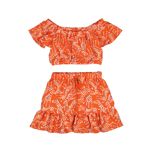 Orange Print Tween Skirt Set