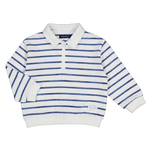 Blue White Stripe Long Sleeve Polo