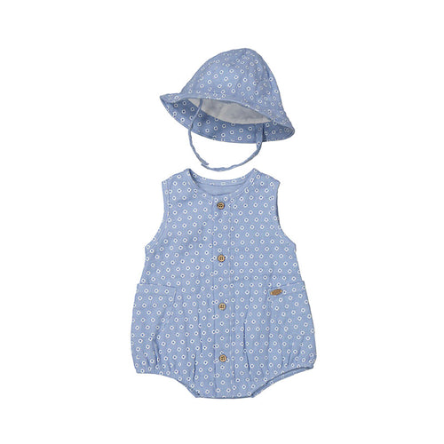 Niagra Blue Printed Button Front Bubble With Hat